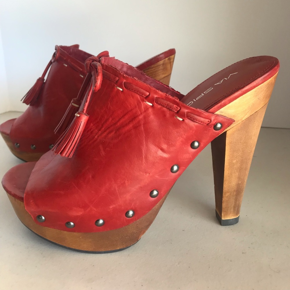 New Via Spiga Red Leather Heeled Mules sz 7.5